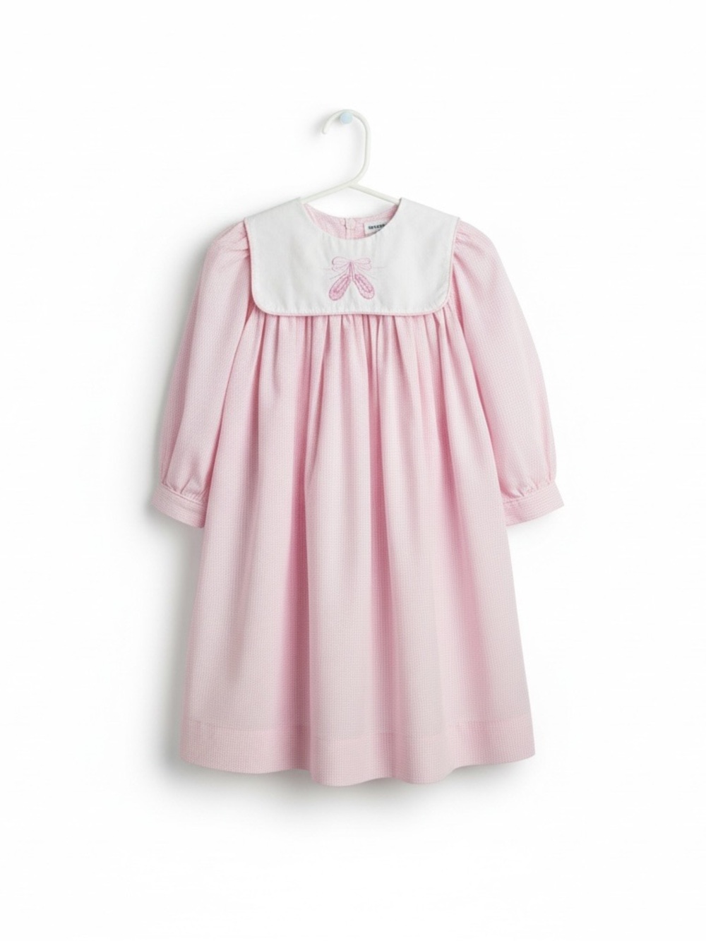 Vintage Remember Nguyen Ballet Slipper Pink Check Bishop Dress | Girls 2